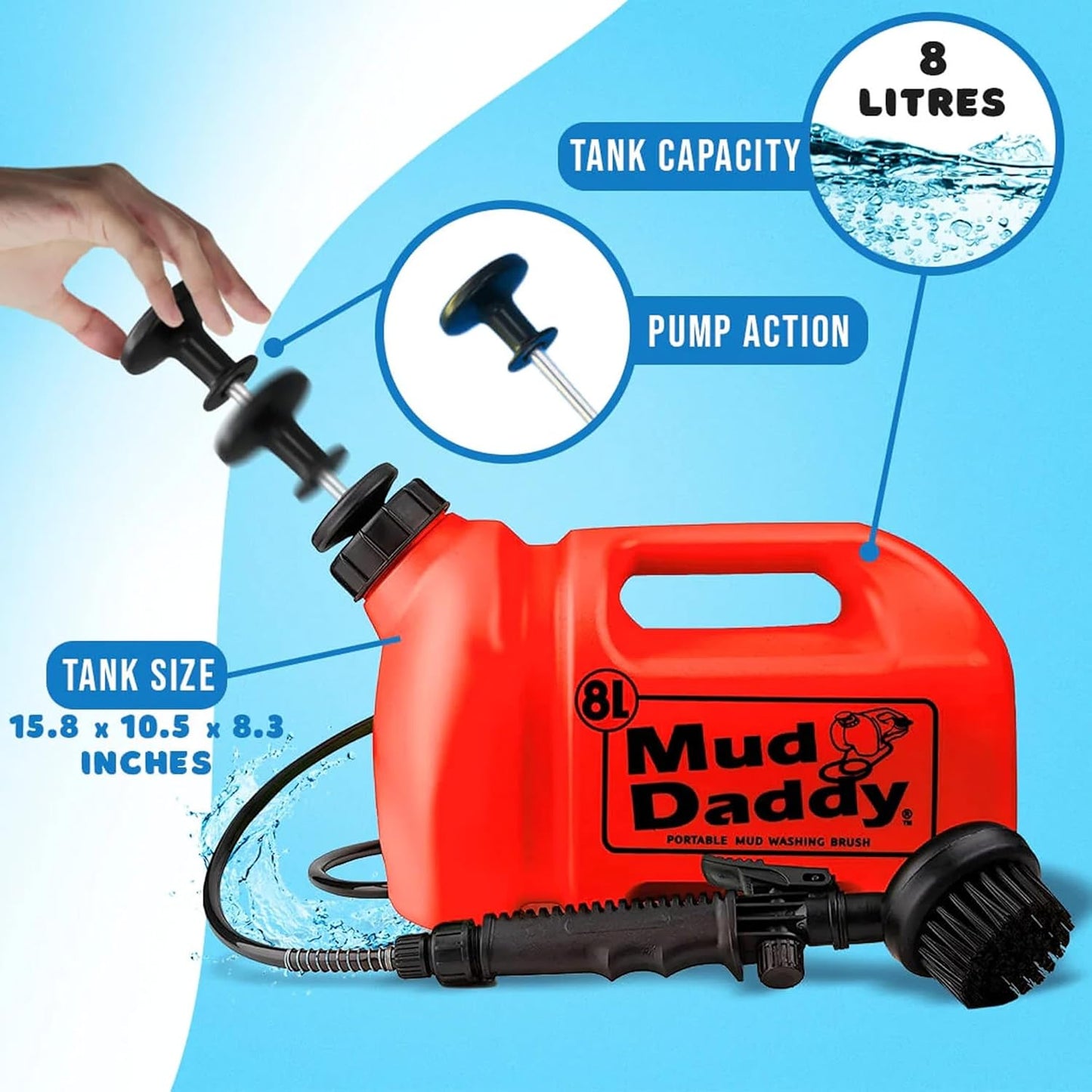 Dog Washer - Portable 2.1 Gallon (8L) with Bath Brush, Paw Cleaner, and Shower Hose Attachment, Red