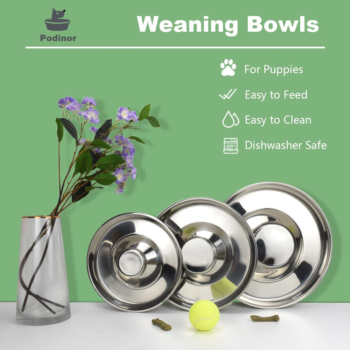 Stainless Steel Puppy Dog Bowls 2 Pack, Pets Puppies Feeding Food and Water Weaning Bowls Dishes Feeder, 11.8 Inch