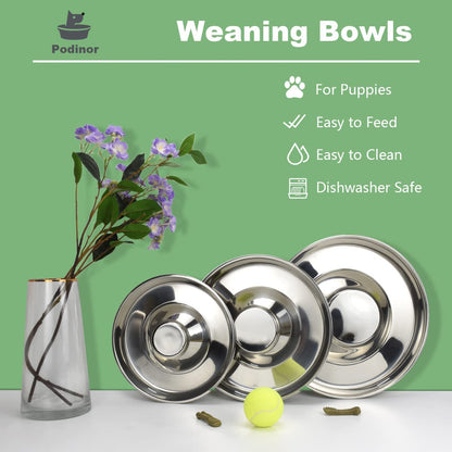 Stainless Steel Puppy Dog Bowls, Pets Puppies Feeding Food and Water Weaning Bowls Dishes Feeder, 13.4 Inch