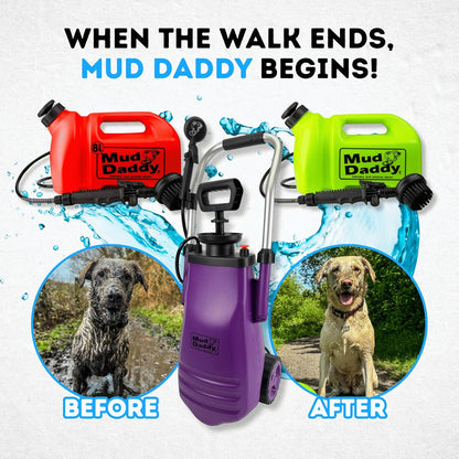 Dog Washer - Portable 2.1 Gallon (8L) with Bath Brush, Paw Cleaner, and Shower Hose Attachment, Red