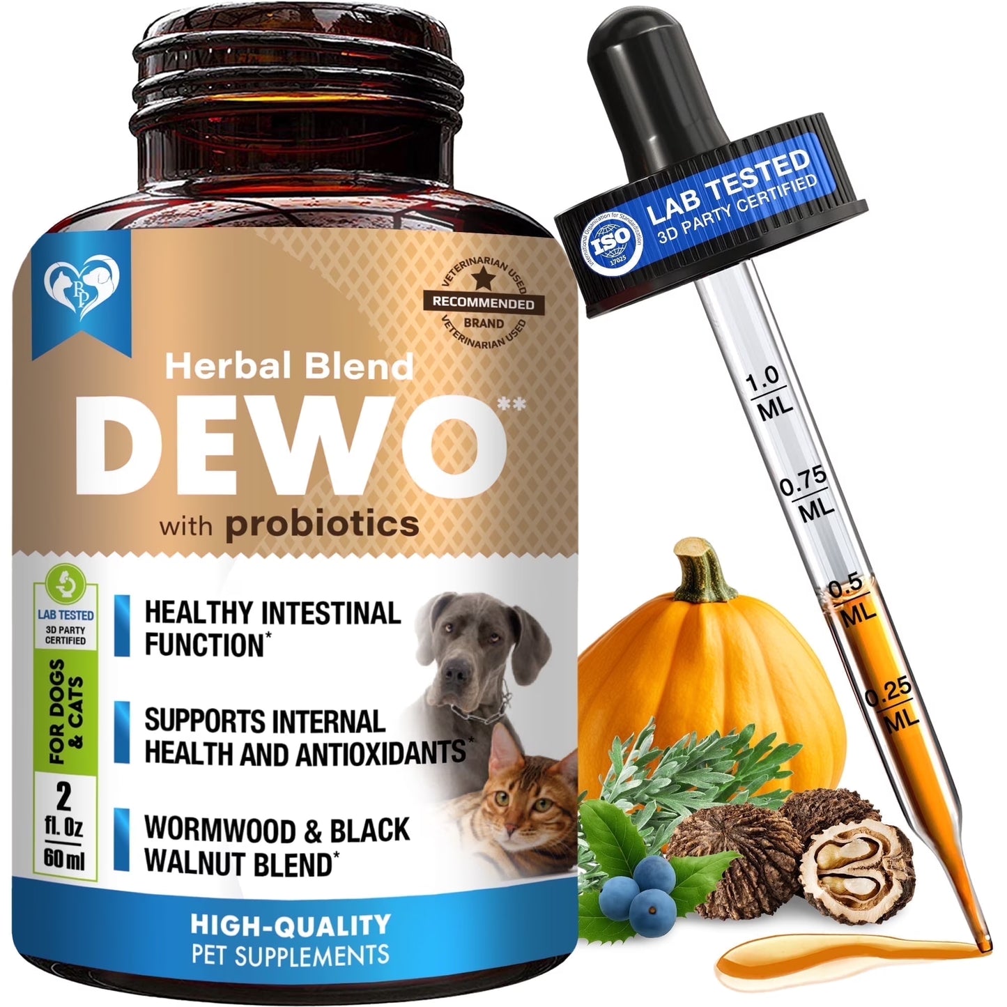 Natural Digestive Support for Dogs & Cats – Herbal Blend with Wormwood, Black Walnut & Probiotic – Supports Normal Gut & Flora Balance – Advanced Daily Formula