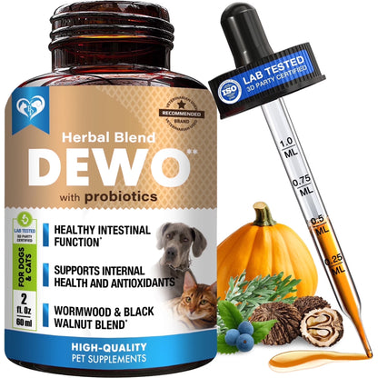 Natural Digestive Support for Dogs & Cats – Herbal Blend with Wormwood, Black Walnut & Probiotic – Supports Normal Gut & Flora Balance – Advanced Daily Formula