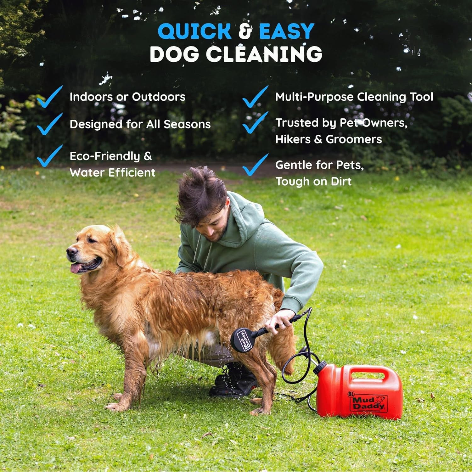 Dog Washer - Portable 2.1 Gallon (8L) with Bath Brush, Paw Cleaner, and Shower Hose Attachment, Red