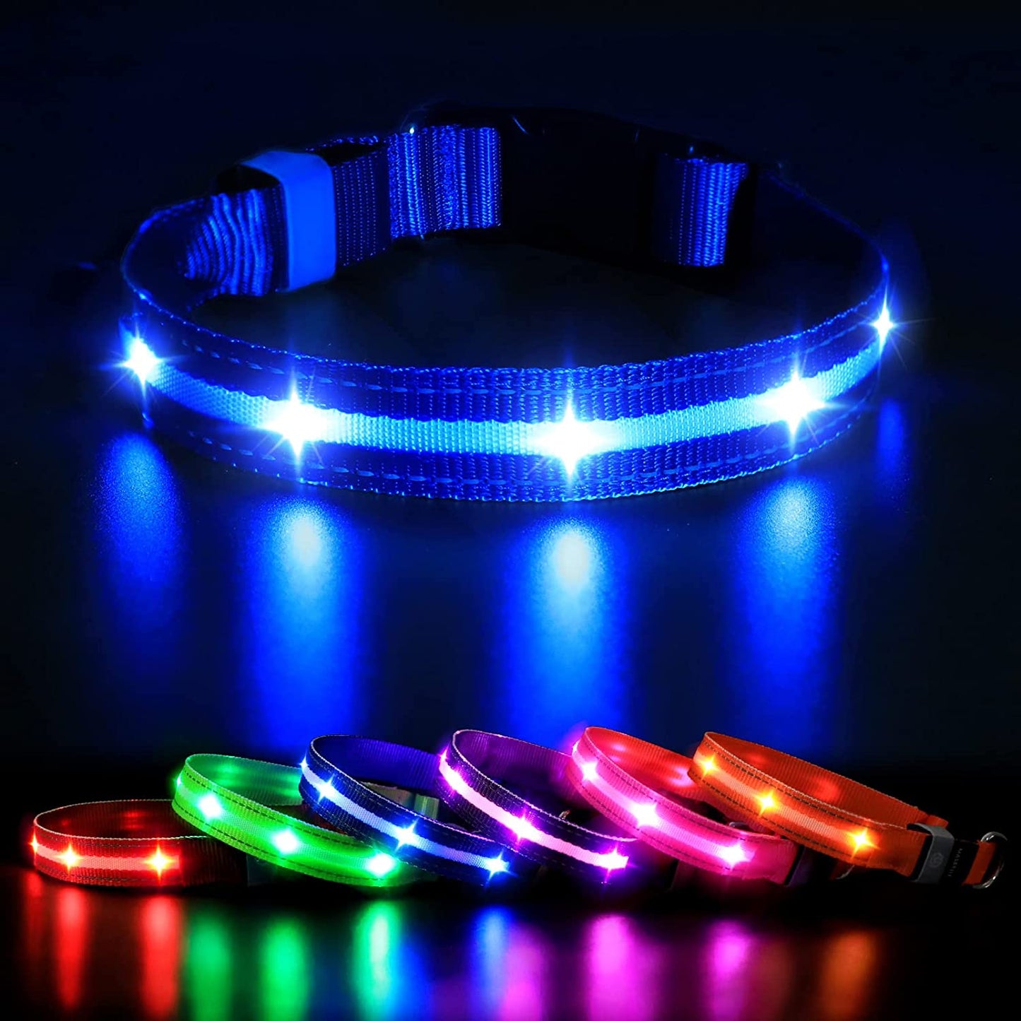 Led Dog Collar - Rechargeable, Water-Resistant, Flashing, Glowing, Night Walking Collar for Dogs - Blue, Size M (19.69*0.98Inch)