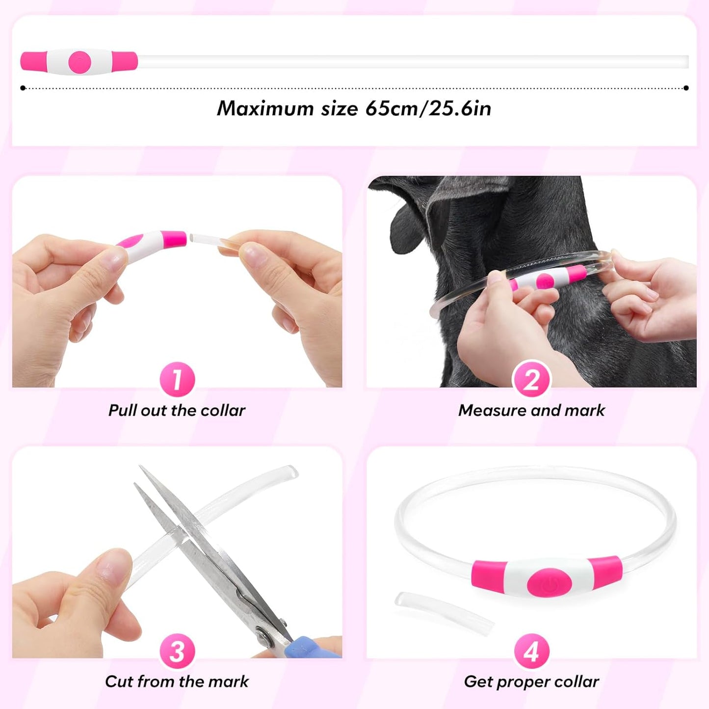 Light up Dog Collar, Rechargeable LED Dog Collar Waterproof Glowing Pet Collar TPU Cuttable Lighted Puppy Collar Safety Dog Lights for Night Walking (Pink 70Cm)