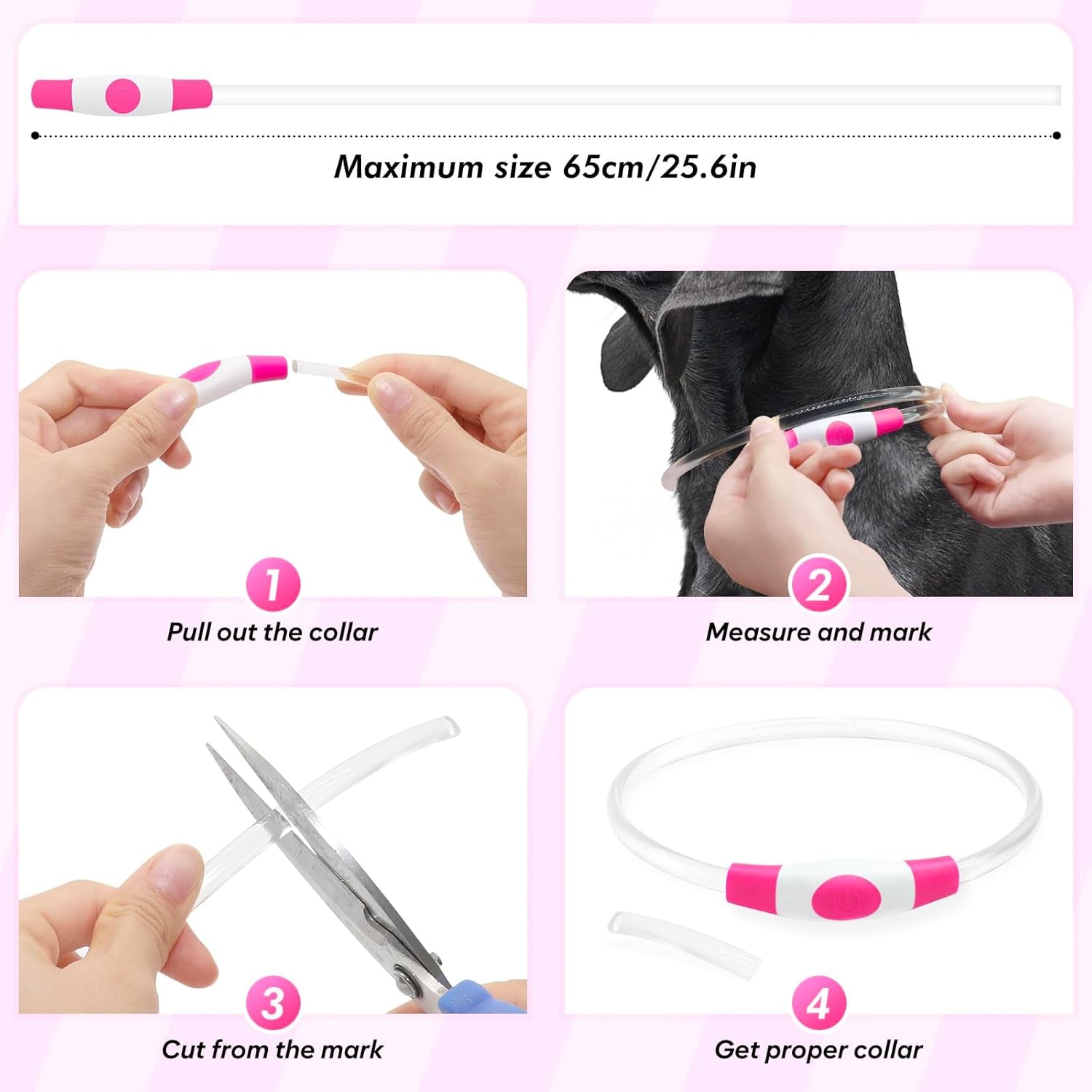 Light up Dog Collar, Rechargeable LED Dog Collar Waterproof Glowing Pet Collar TPU Cuttable Lighted Puppy Collar Safety Dog Lights for Night Walking (Pink 70Cm)