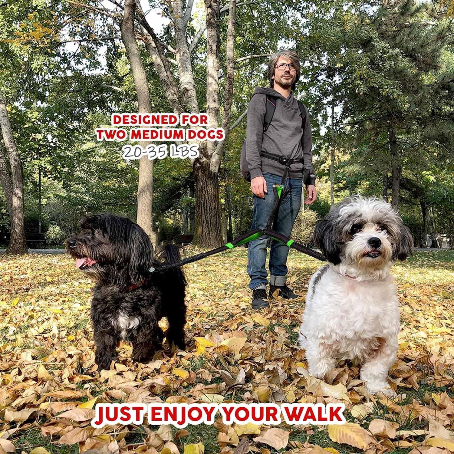 Exquisite Double Dog Coupler No Tangle Swivel for Two Medium Dogs. Premium Quality Attachment for Easy Dog Walking. You Will Absolutely Love This Amazing Gear (Black & Green)