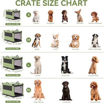 Soft Dog Crate, Dog Travel Crate - 36 Inch Lightweight, Easy Setup, Sturdy Portable Dog Crate, Adjustable Framework with 3 Mesh Door, Soft Sided Collapsible Dog Kennel Green