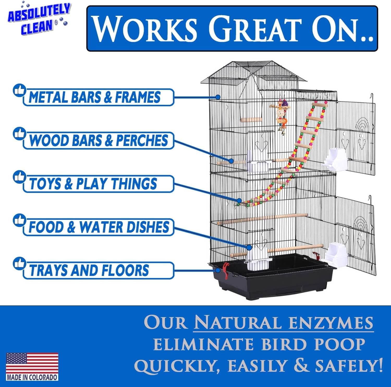 Amazing Bird Cage Cleaner and Deodorizer - Just Spray/Wipe - Safely & Easily Removes Bird Messes Quickly and Easily - USA Made - Fragrance Free (4X Concentrate - 16Oz Makes 64Oz)
