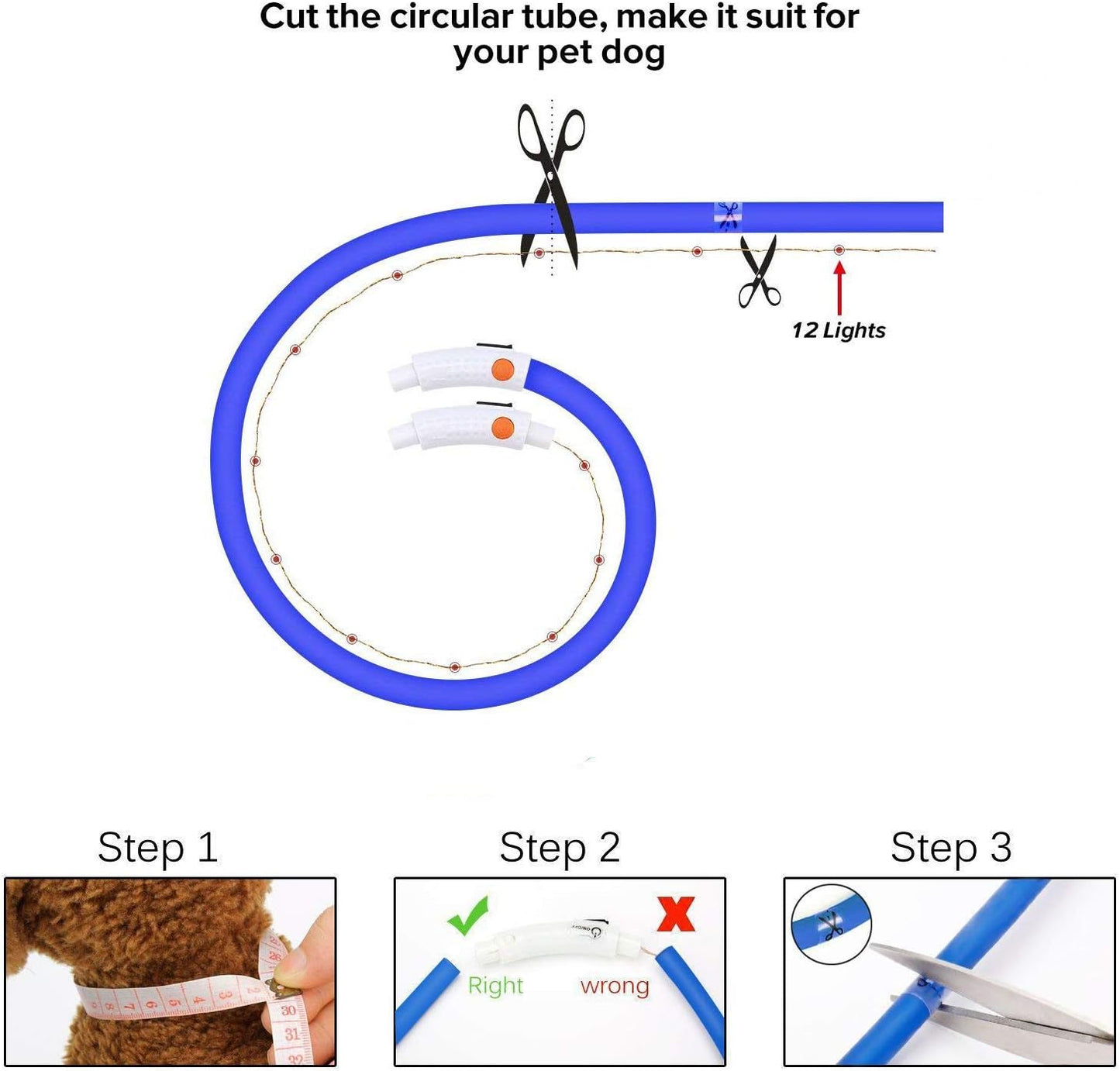 LED Dog Necklace Light, USB Rechargeable Light up Dog Collar, Flash LED Dog Collar for Your Dogs Camping (Blue-Silicone)