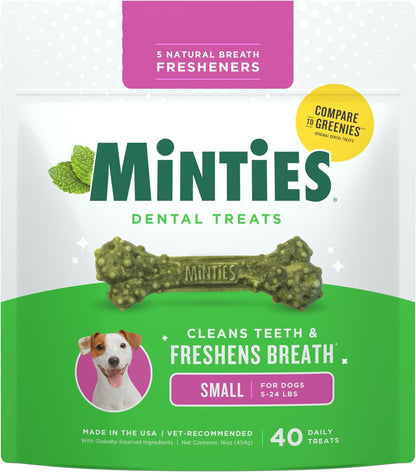 Dog Dental Bone Treats, Tiny/Small Dental Dog Treats, 16 Ounces, Cleans Teeth, Fight Bad Breath, Removes Plaque and Tartar, 16 Count