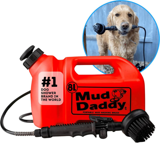 Dog Washer - Portable 2.1 Gallon (8L) with Bath Brush, Paw Cleaner, and Shower Hose Attachment, Red
