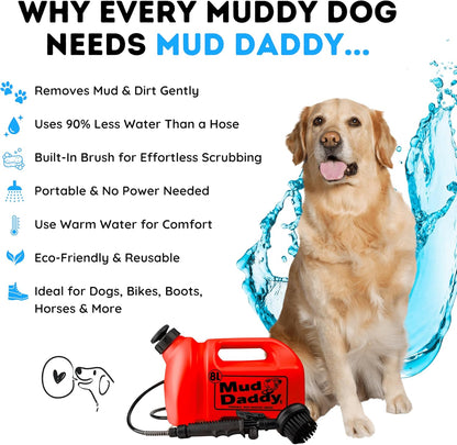 Dog Washer - Portable 2.1 Gallon (8L) with Bath Brush, Paw Cleaner, and Shower Hose Attachment, Red