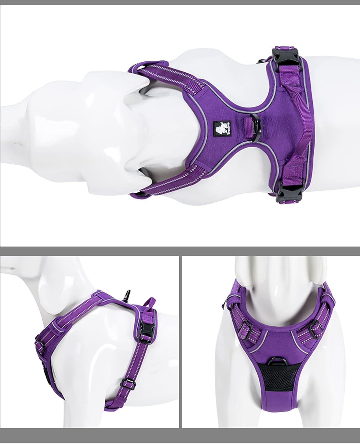 Adjustable No-Pull Dog Harness Reflective Pup Vest Harnesses Comfortable Control Brilliant Colors Tlh5651(Purple,S)