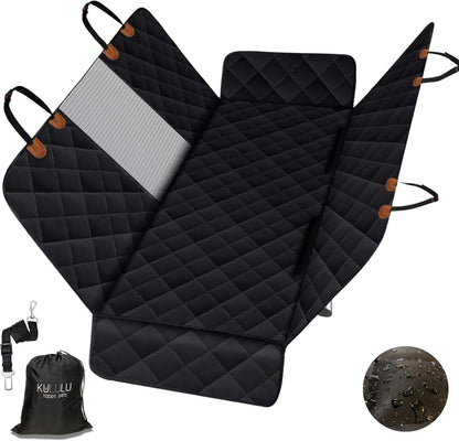 Dog Car Seat Cover - 100% Waterproof Hammock with Mesh Window, Scratchproof, Durable (Black, Standard (54" W X 58" L))