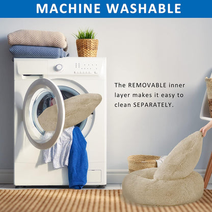 Washable Dog round Bed - Large Donut Dog Bed, Comfy Calming Cuddler