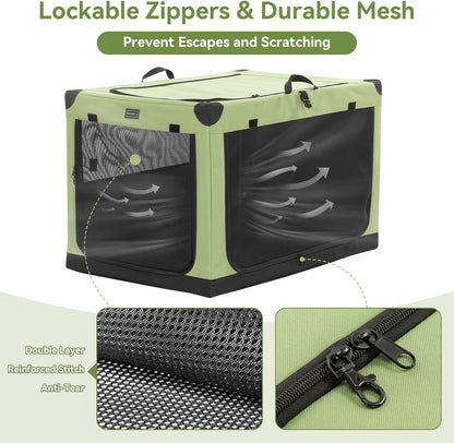 Soft Dog Crate, Dog Travel Crate - 36 Inch Lightweight, Easy Setup, Sturdy Portable Dog Crate, Adjustable Framework with 3 Mesh Door, Soft Sided Collapsible Dog Kennel Green