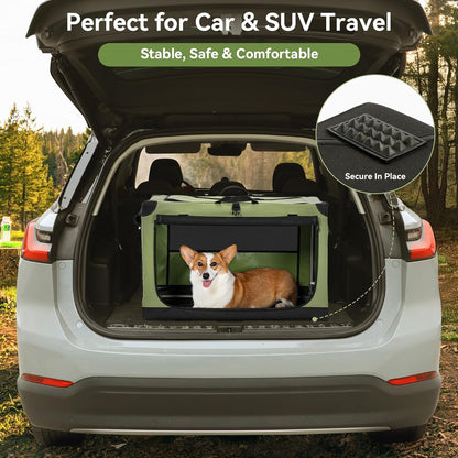 Soft Dog Crate, Dog Travel Crate - 36 Inch Lightweight, Easy Setup, Sturdy Portable Dog Crate, Adjustable Framework with 3 Mesh Door, Soft Sided Collapsible Dog Kennel Green