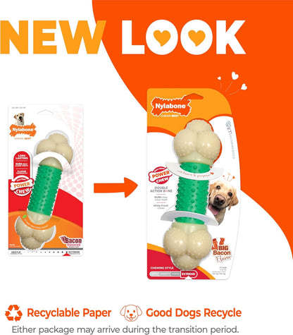 Double Action Bone Power Chew Toy for Dogs, Dog Toys for Aggressive Chewers, Bacon Flavor, X-Large - 50+ Lbs, 1 Count