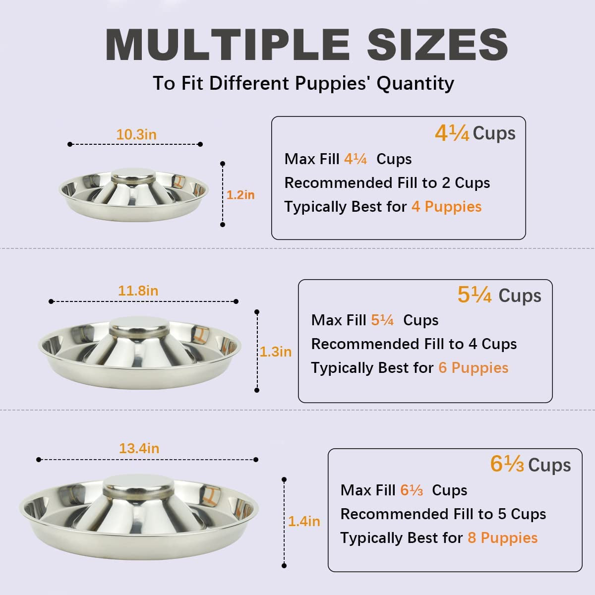 Stainless Steel Puppy Dog Bowls, Pets Puppies Feeding Food and Water Weaning Bowls Dishes Feeder, 13.4 Inch