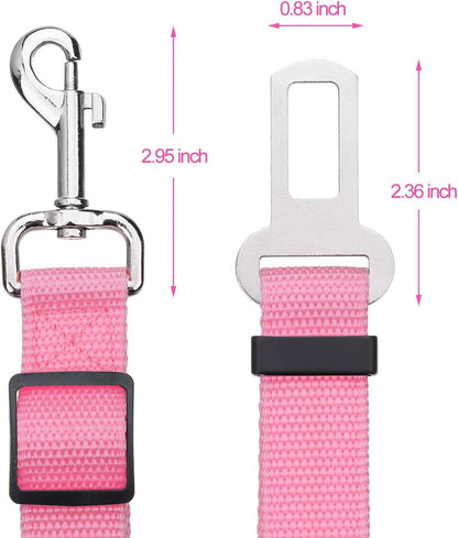 2 Packs Adjustable Length Pet Dog Cat Car Seat Belt Pet Seat Belt Pet Accessories for Dogs Cats and Pets (Pink)