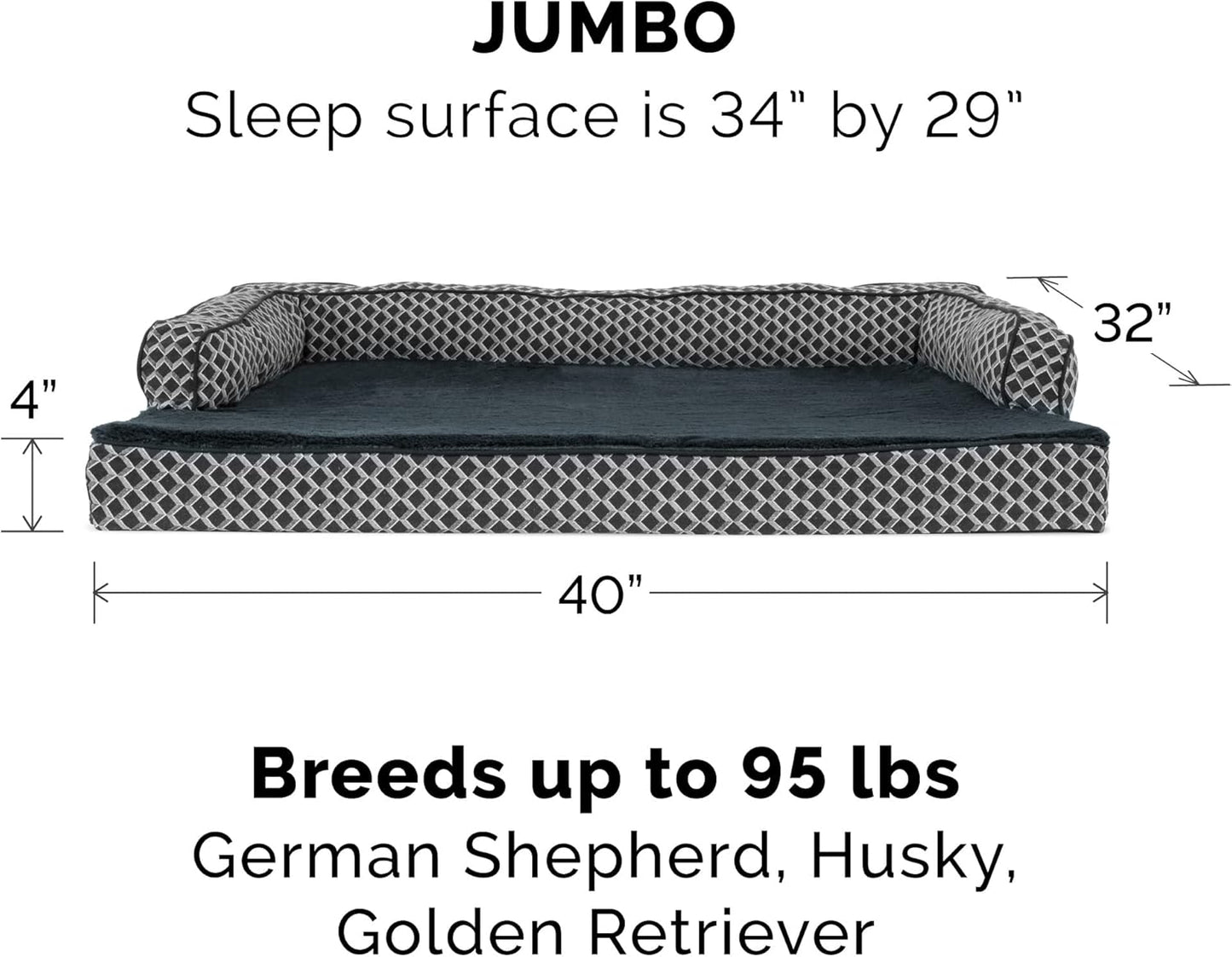 Replacement Dog Bed Cover Comfy Couch Plush & Décor Sofa-Style, Machine Washable - Diamond Gray, Jumbo (X-Large)