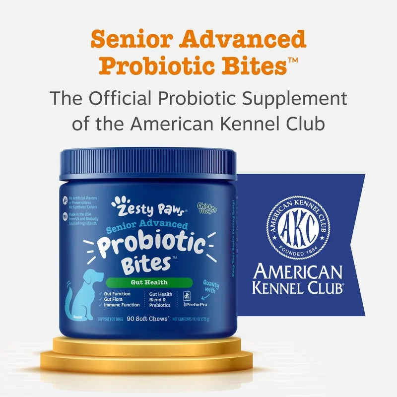 Senior Advanced Probiotic Bites for Dogs, for Gut & Digestive Health, Chicken Flavor 90 Ct Soft Chews