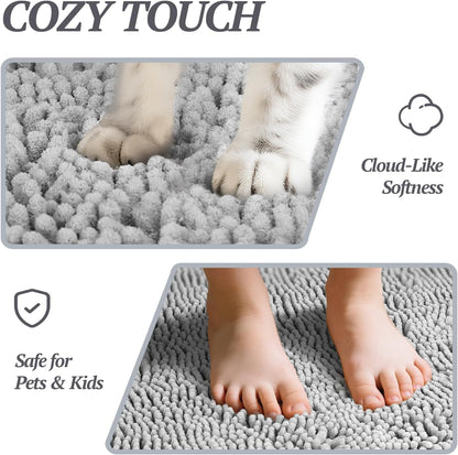 Dog Door Mat Absorpmax Dog Rug for Muddy Paw, Mat for Muddy Paw Door Indoor Floor Entryway, Waterproof Washable & Water Absorbent Dirt Trapper, 35" × 25", Grey