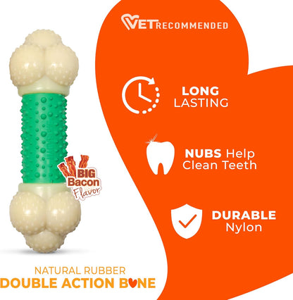 Double Action Bone Power Chew Toy for Dogs, Dog Toys for Aggressive Chewers, Bacon Flavor, X-Large - 50+ Lbs, 1 Count